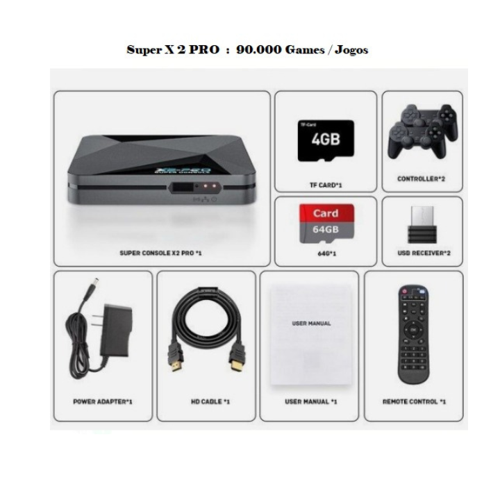 SUPER CONSOLE X2 PRO, COM 90.000 JOGOS  -  KINHANK Console Retro de 90000 Videogames para PS1/PSP/DC/MAME / com Gamepad Kid Gift. SNES / MEGA DRIVE / NINTENDINHO.