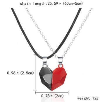 Colar com Pingente Magnético de Coração para Casal, Corrente para Melhor Amigo, Amantes, Namorados, Casamento, Suéter, Joia, Presente, Feminino, Festa, 2 Peças